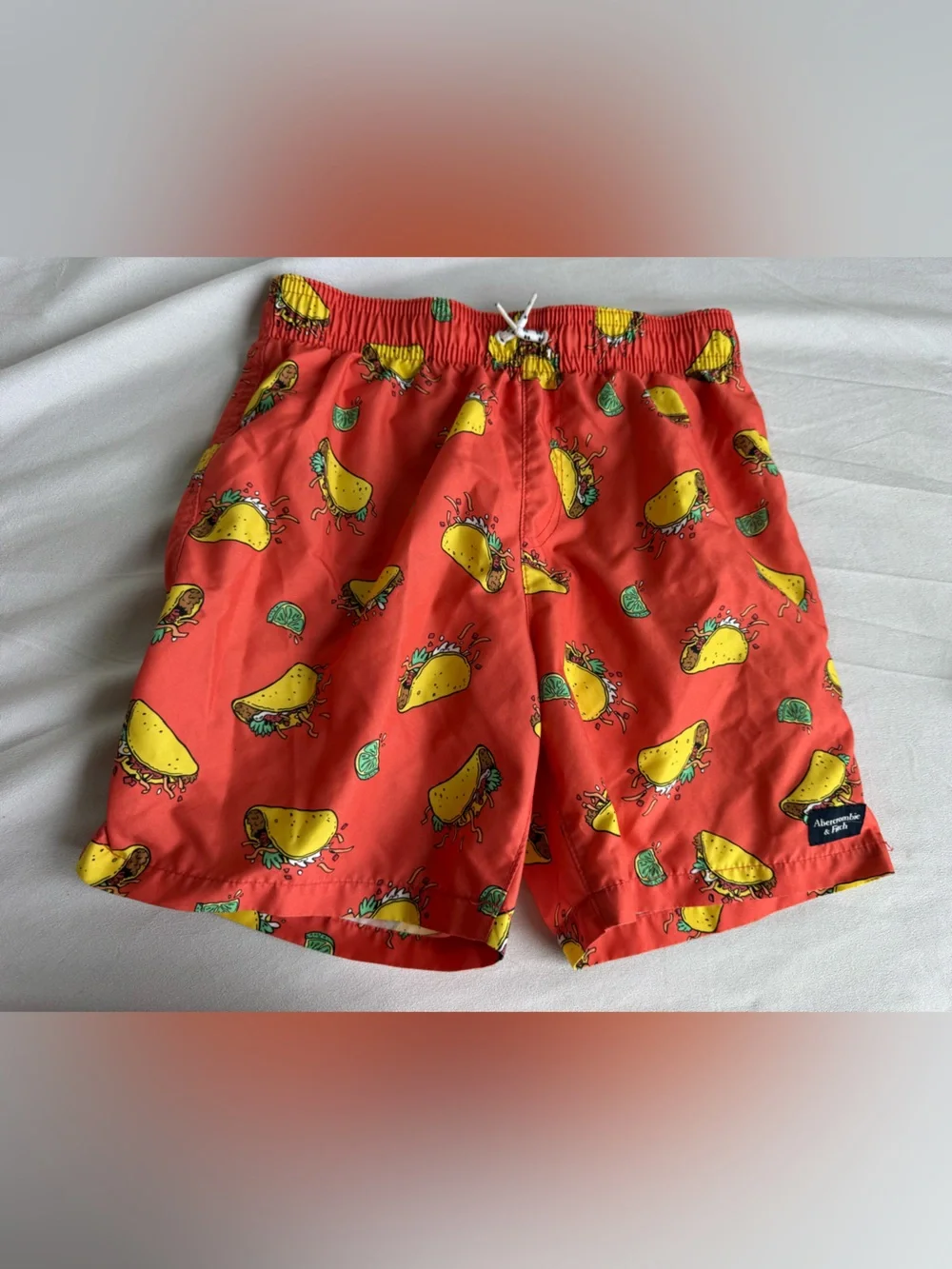 Abercrombie & Fitch Red Taco Print Swim Shorts limes Boys 13-14 beach pool‎ kids
